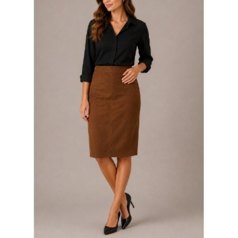 Max Studio Women's Brown High Rise Waist Pull On Suede Look Skirt Size S